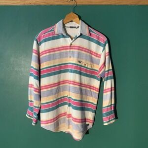 Fluid Vintage 90s Striped Long Sleeve Button Up Shirt Mens Small Multi Color